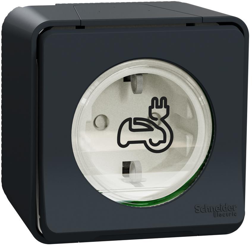 Контакт шуко 16А за зареждане на електромобили моноблок за открит монтаж цвят Антрацит IP55 Mureva SE