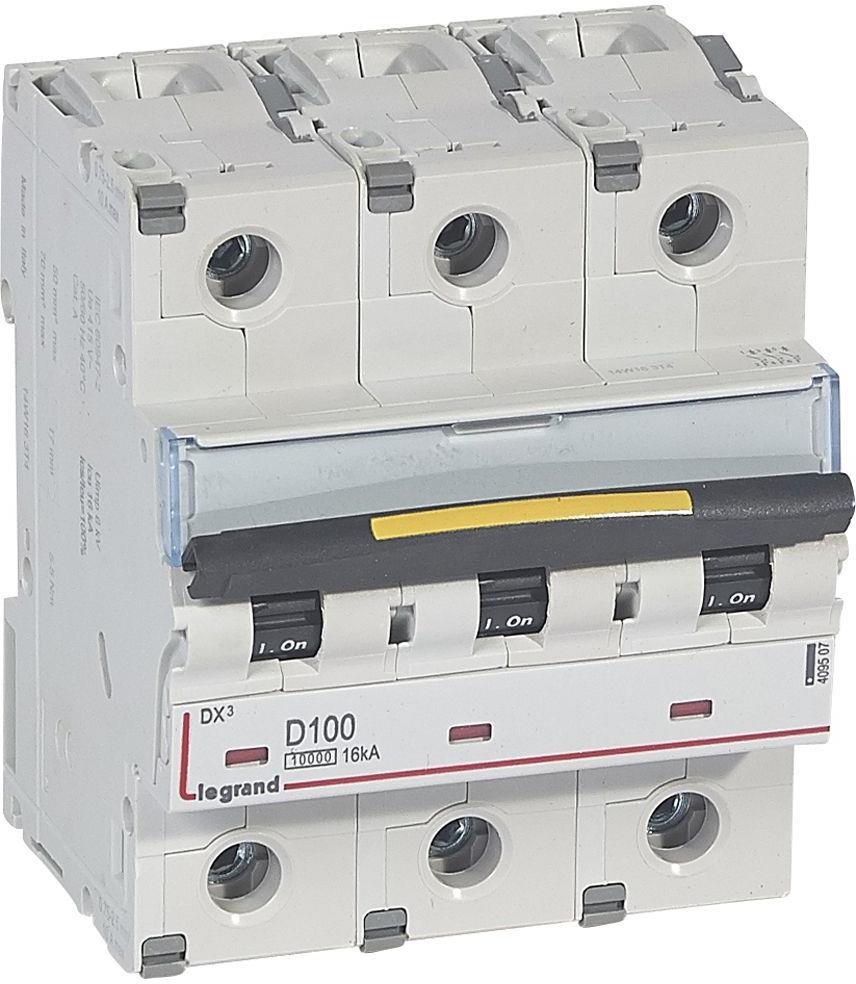 Автоматичен прекъсвач DX3 3P 100A крива D 10kA 4,5 мод. Legrand