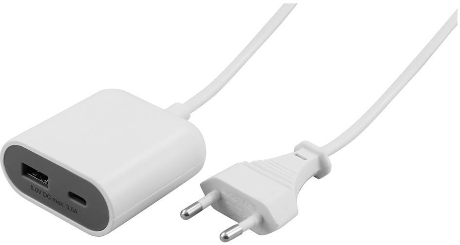 Удължител с кабел 1.5м 2хUSB за зареждане тип A+C 3A 15W цвят бял Commel
