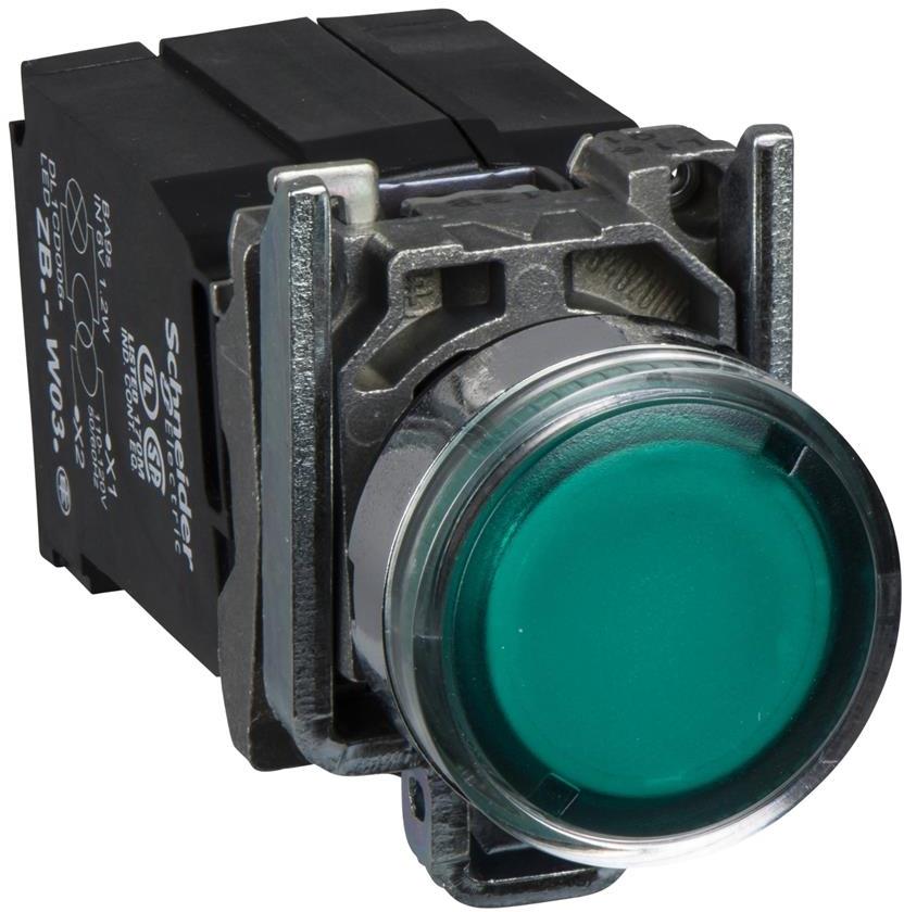 Бутон сглобен зелен 1NO-1NC светещ BA9s 230...240Vac Ø22mm XB4 SE