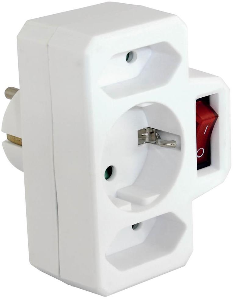 Адаптер за контакт бял с ключ 2 х ЕВРО и 1 х шуко Commel /до изчерпване/