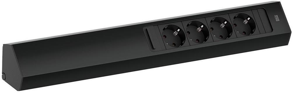 Модул CASIA 2 с 4x Шуко с щора, цвят ЧЕРЕН, с възможност за ъглов монтаж, захранващ кабел 2м, Bachmann