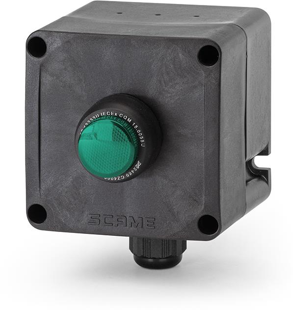 Взривозащитена LED лампа зелена 12...250Vac/dc 1xM20 Ex 2GD Зона 1/2/21/22 IP66 Scame