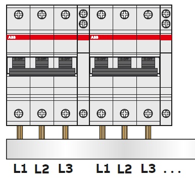 Захранващ гребен Acti 9 3P 16мм2 80A 16 прекъсвача L1L2L3+Aux SE