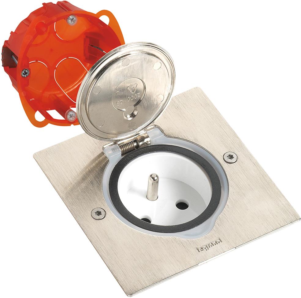 Комплект метална основа Alu квадратна IP44/IK08 с контакт френски стандарт и монтажна конзола Legrand