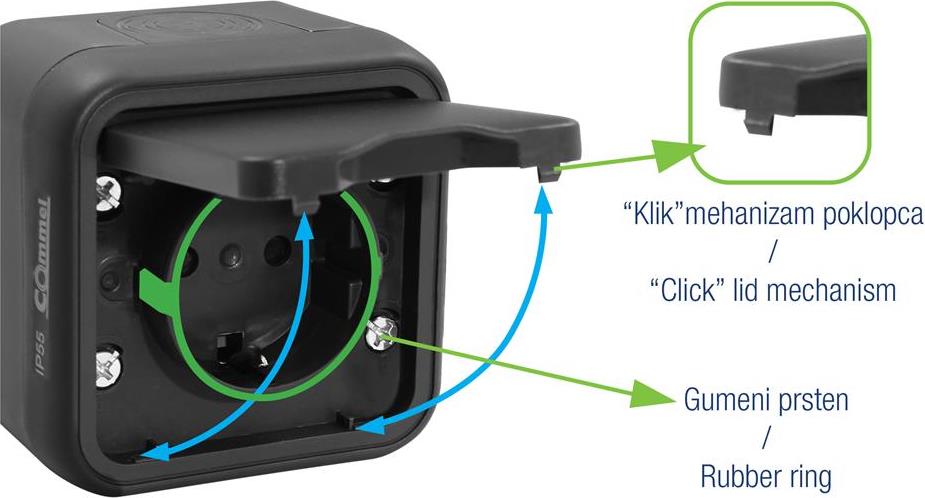 Контакт шуко + девиаторен ключ за открит монтаж IP55 цвят Антрацит Bura Commel