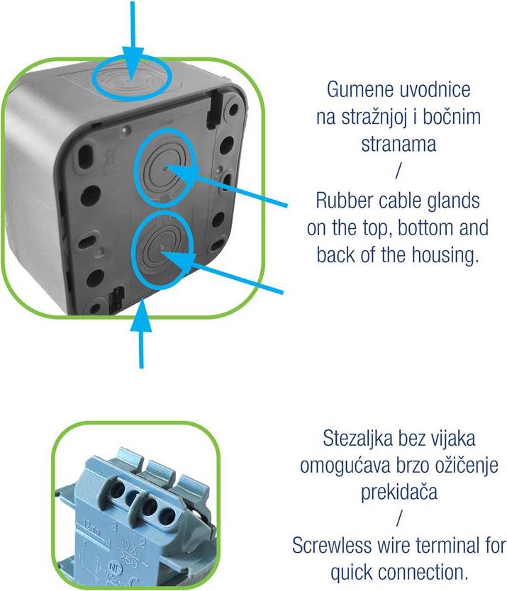 Еднополюсен ключ за открит монтаж IP55 цвят Антрацит Bura Commel