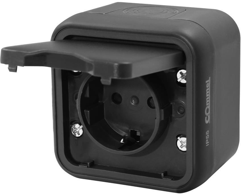 Контакт шуко за открит монтаж IP55 цвят Антрацит Bura Commel