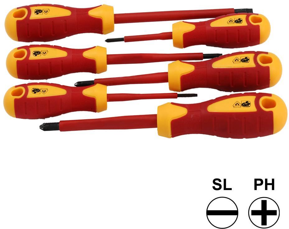 Комплект с 6 бр. отвертки VDE 1000V - 3х шлиц и 3х PH, Commel