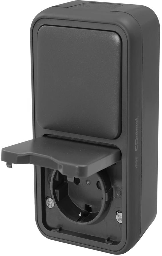 Контакт шуко + девиаторен ключ за открит монтаж IP55 цвят Антрацит Bura Commel