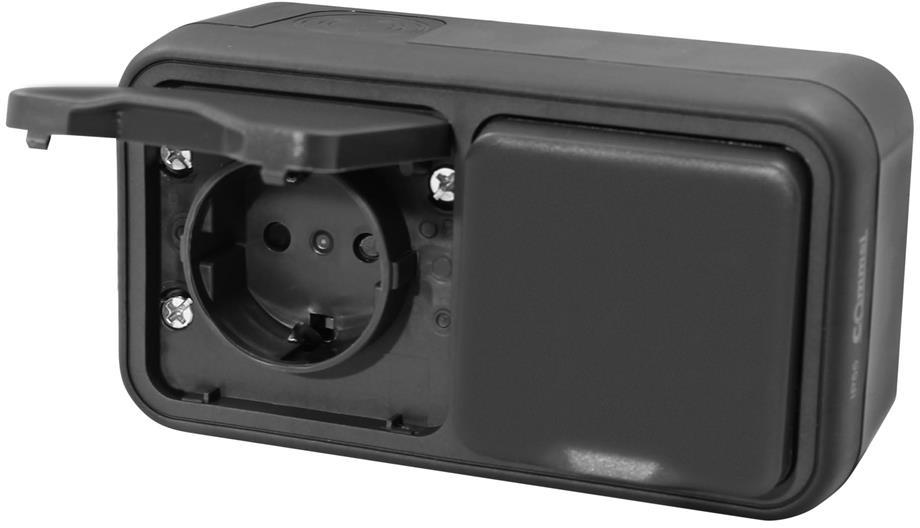 Контакт шуко ДВОЕН за открит монтаж IP55 цвят Антрацит Bura Commel