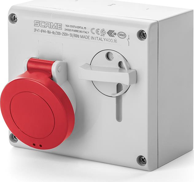 Промишлен контакт 3P+N+Е 32A IP44 с механична блокировка серия Omnia Scame