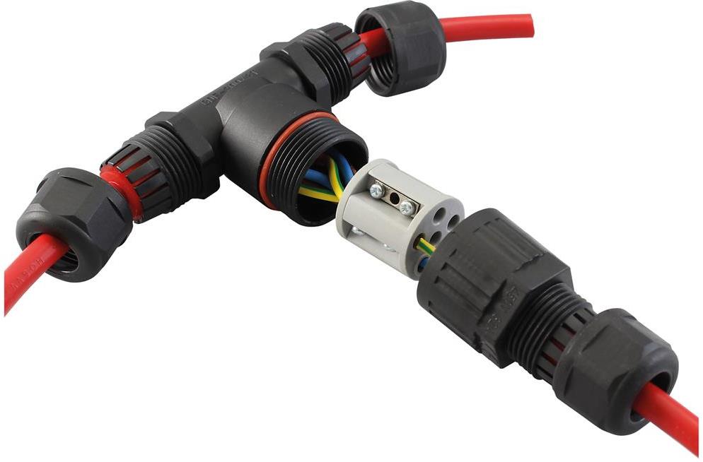 Кабелен конектор IP68 /вход с два изхода/ черен за кабел 5х0.5-4 мм2 Commel