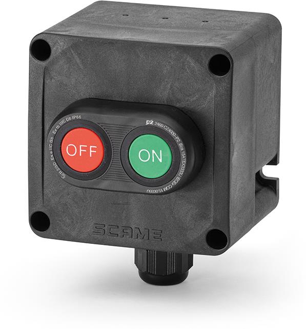 Взривозащитен пуск/стоп 1xM20 Ex 2GD Зона 1/2/21/22 IP66 1NO+1NC Scame