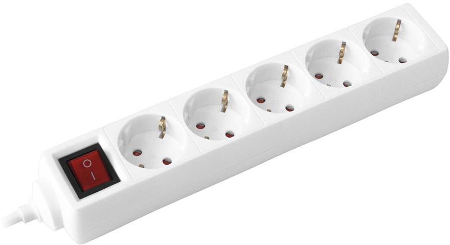 Разклонител с копче БЯЛ 5x2P+E с кабел 3 метра / 1.5mm2 Commel