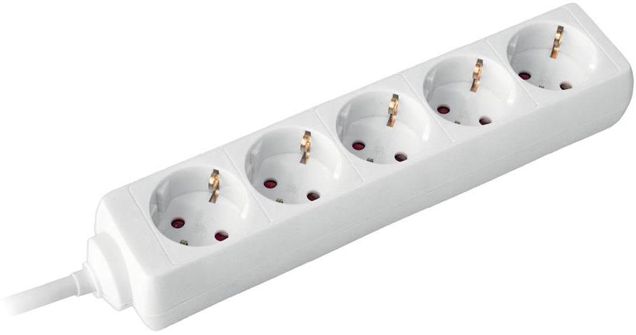 Разклонител БЯЛ 5x2P+E с кабел 5 метра / 1.5mm2 Commel