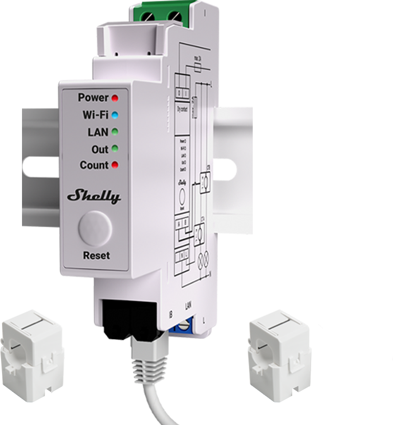 Монофазен Smart мерител 2х 50A за DIN монтаж Shelly PRO EM 50 - 268148S