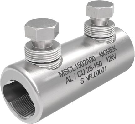 Кабелен съединител алуминиев покалаен Al/Cu 25-150mm² 12kV MSCL150 2x късащ се болт M16 MOREK