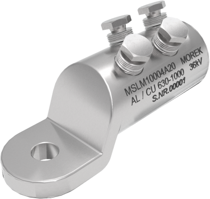 Кабелна обувка алуминиева покалаена Al/Cu 630-1000mm² 36kV MSLM1000 4x късащ се болт M20 MOREK
