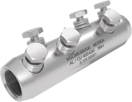 Кабелен съединител алуминиев покалаен Al/Cu 400-630mm² 36kV MSCM630 6x късащ се болт M22 MOREK