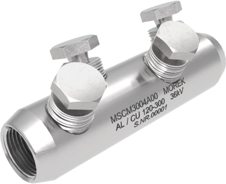 Кабелен съединител алуминиев покалаен Al/Cu 120-300mm² 36kV MSCM300 4x късащ се болт M22 MOREK