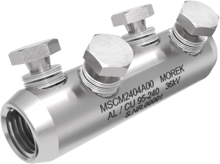 Кабелен съединител алуминиев покалаен Al/Cu 95-240mm² 36kV MSCM240 4x късащ се болт M18 MOREK