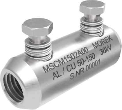 Кабелен съединител алуминиев покалаен Al/Cu 50-150mm² 36kV MSCM150 2x късащ се болт M14 MOREK