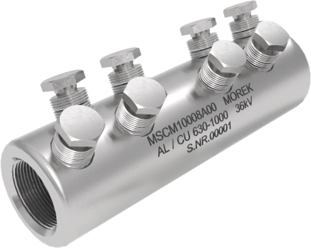 Кабелен съединител алуминиев покалаен Al/Cu 630-1000mm² 36kV MSCM1000 8x късащ се болт M22 MOREK