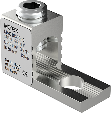Неизолиран конектор към устройство OT50 1xAl/Cu 1,5-50 mm² h22mm 160A 690V MOREK