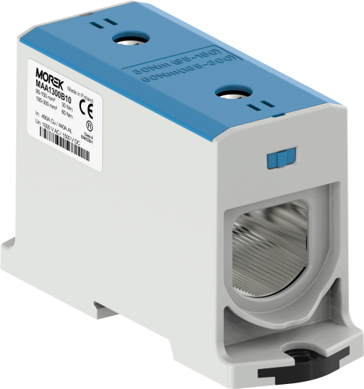 Тунелна клема СИНЯ 1P 490A с 2 отвора OTL300-1 1xAl/Cu 95-300mm² 1000V MOREK