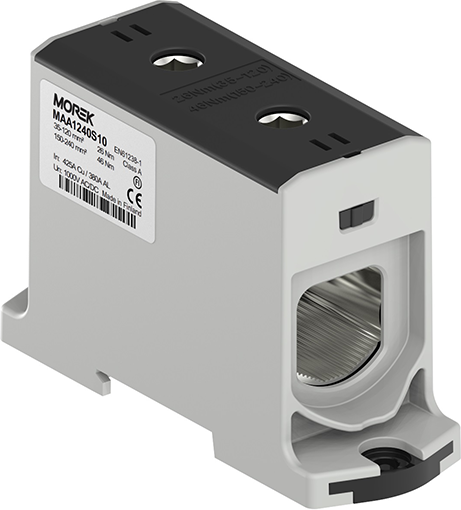 Тунелна клема ЧЕРНА 1P 425A с 2 отвора OTL240 1xAl/Cu 35-240mm² 1000V MOREK