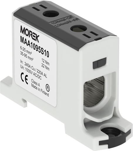 Тунелна клема ЧЕРНА 1P 245A с 2 отвора OTL95 1xAl/Cu 6-95mm² 1000V MOREK