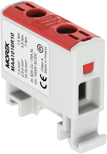 Тунелна клема ЧЕРВЕНА 1P 82A с 2 отвора OTL16 1xAl/Cu 1,5-16mm² 1000V MOREK