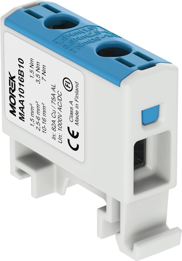 Тунелна клема СИНЯ 1P 82A с 2 отвора OTL16 1xAl/Cu 1,5-16mm² 1000V MOREK