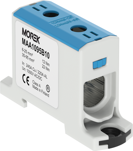 Тунелна клема СИНЯ 1P 245A с 2 отвора OTL95 1xAl/Cu 6-95mm² 1000V MOREK
