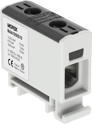 Тунелна клема ЧЕРНА 1P 160A с 2 отвора OTL50 1xAl/Cu 1,5-50mm² 1000V MOREK