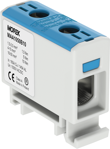 Тунелна клема СИНЯ 1P 160A с 2 отвора OTL50 1xAl/Cu 1,5-50mm² 1000V MOREK