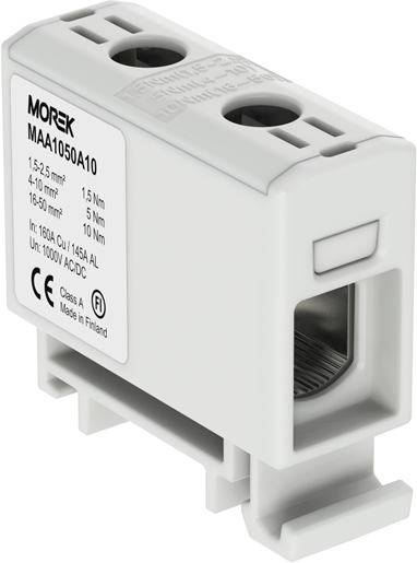 Тунелна клема СИВА 1P 160A с 2 отвора OTL50 1xAl/Cu 1,5-50mm² 1000V MOREK