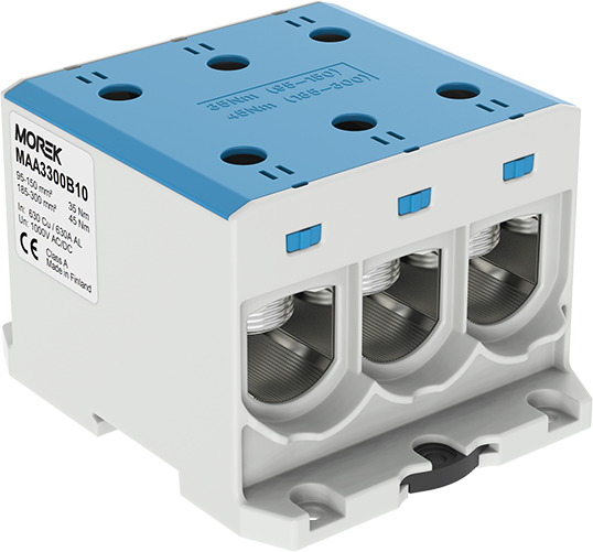 Тунелна клема СИНЯ 1P 630A с 6 отвора OTL300-3 3xAl/Cu 95-300mm² 1000V MOREK