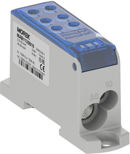 Разпределителен клемен блок СИН 1P 135A OJL135A вх. Al/Cu 1x10/1x35 изх. 2x10/4x16mm² MOREK