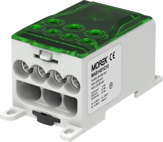 Разпределителен клемен блок ЗЕЛЕН 1P 400A OJL400A вх. Al/Cu 1X240 изх. 4x35/3x50mm² MOREK