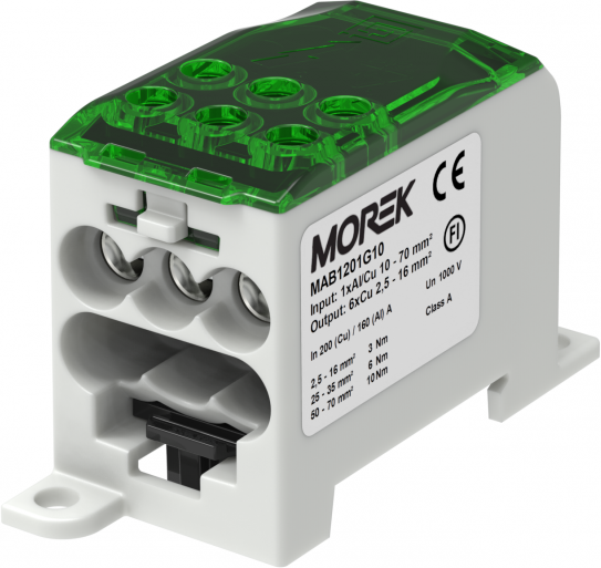 Разпределителен клемен блок ЗЕЛЕН 1P 200A OJL200A вх. Al/Cu 1x70 изх. 6x16mm² MOREK