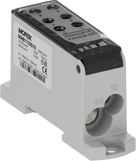 Разпределителен клемен блок СИВ 1P 135A OJL135A вх. Al/Cu 1x10/1x35 изх. 2x10/4x16mm² MOREK