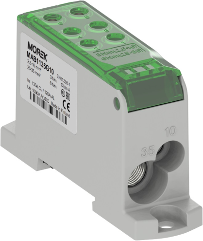 Разпределителен клемен блок ЗЕЛЕН 1P 135A OJL135A вх. Al/Cu 1x10/1x35 изх. 2x10/4x16mm² MOREK