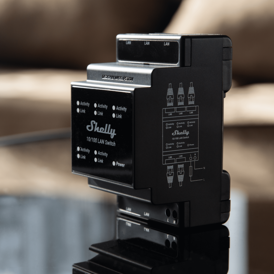 Мрежов комутатор, 5x 10/100 Mbps, за DIN монтаж, 110...230Vac, Shelly LAN Switch - 266830