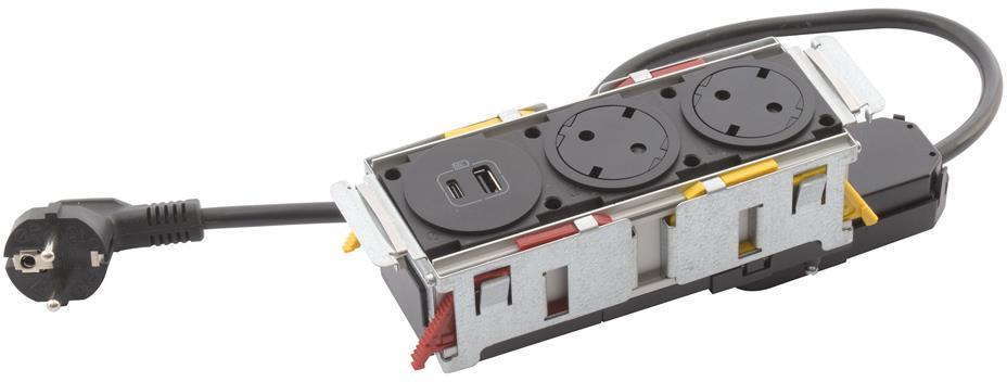 Мебелна кутия с 2х Шуко и USB тип A+C, кабел 2m, 200x80mm, цвят ЧЕРЕН, Incara Disq'In Legrand