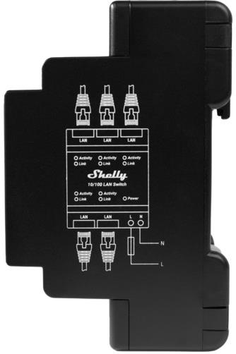 Мрежов комутатор, 5x 10/100 Mbps, за DIN монтаж, 110...230Vac, Shelly LAN Switch - 266830