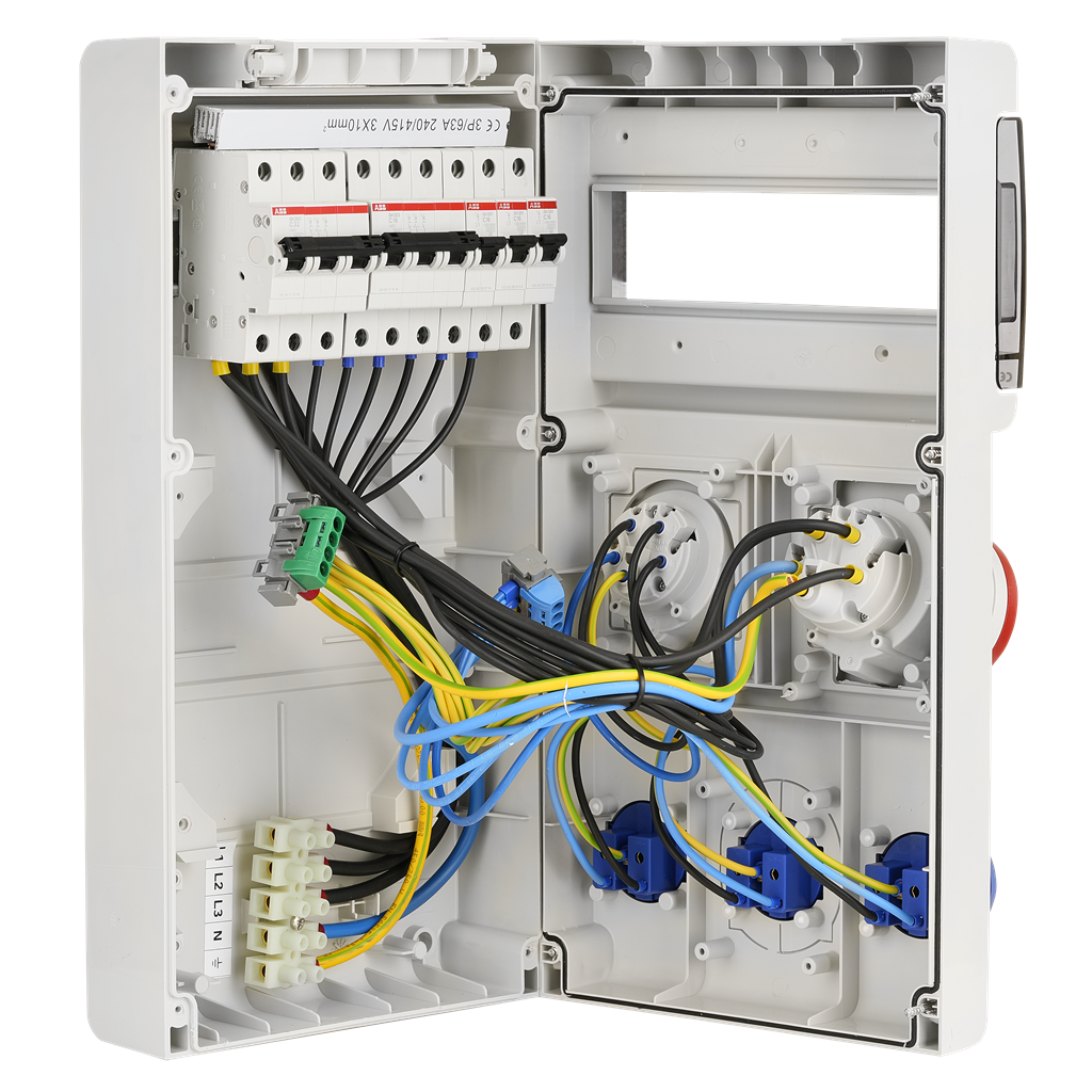 Табло 632.4520 тип B сглобено с индустриални контакти Scame и токови защити ABB