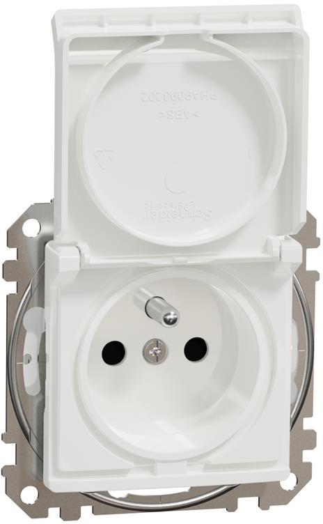 Контакт френски стандарт с детска защита авт. и капак IP44 цвят Бял Sedna SE