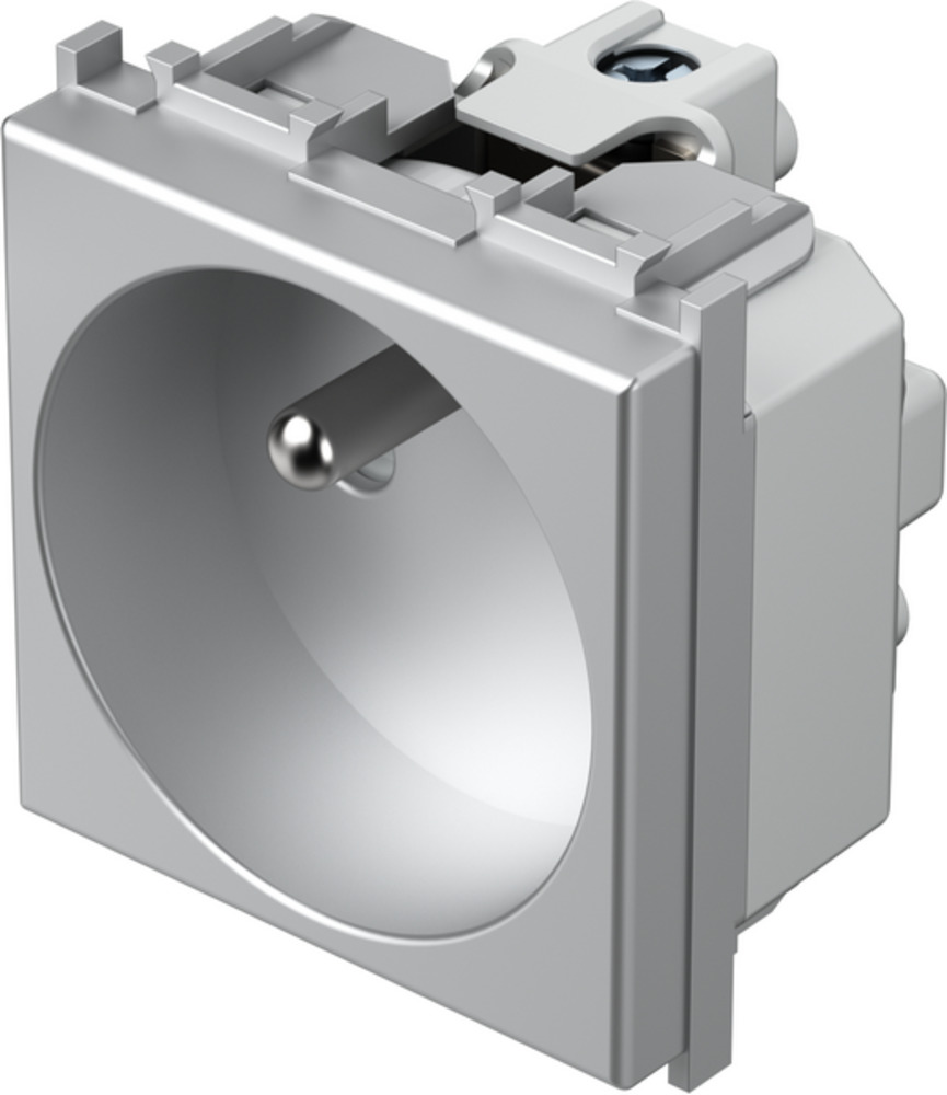 Контакт френски стандарт 2P+E 16A 2 мод. цвят Сребро мат Modul TEM